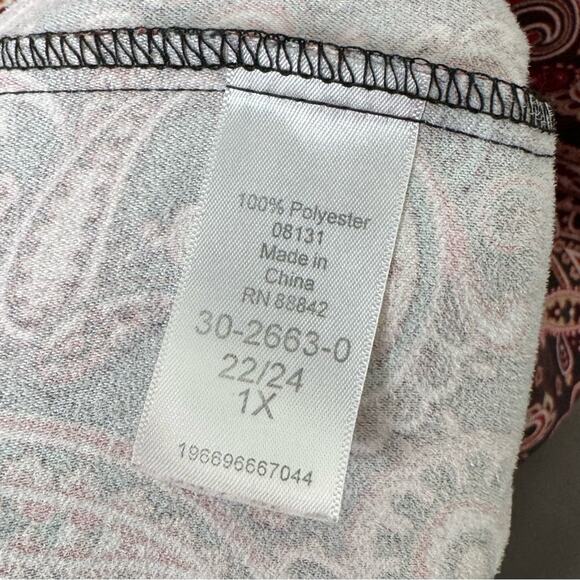 WOMAN WITHIN / red black paisley printed faux suede button up shirt / 1X - Picture 7 of 9